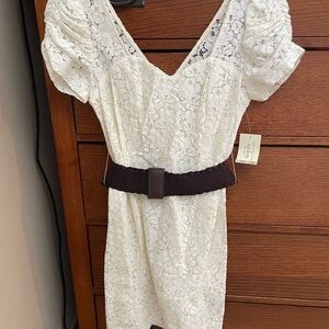 Guess White Lace Mini Dress with Black Belt